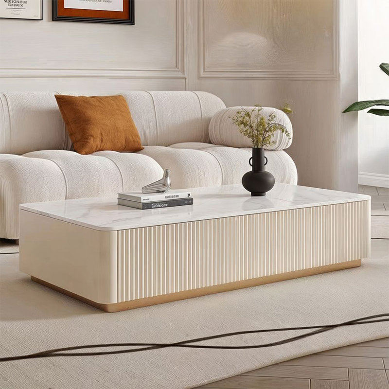 Table basse beige en faux marbre, Beige/Gold