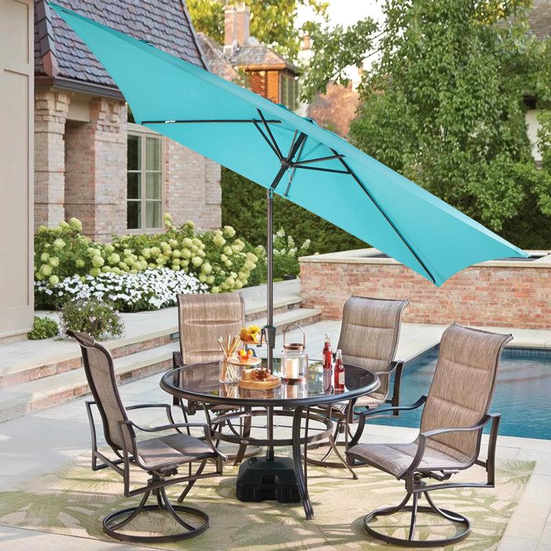 Parasol de marché rectangulaire avec base, Bleu clair