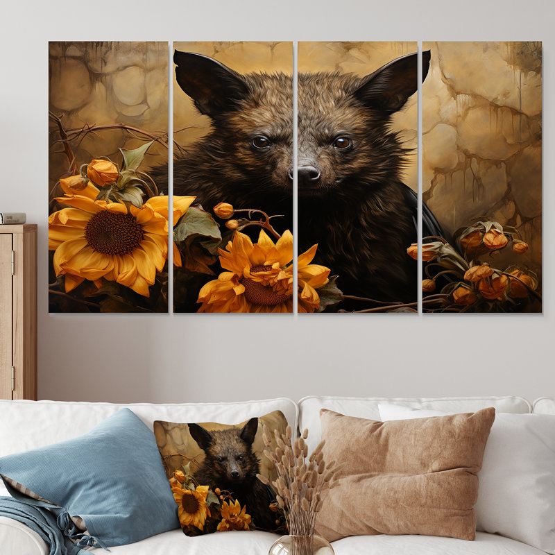Baroque Bat Elegance - Bat, ensemble d'art mural 4 pièces, H 32 po x l 64 po