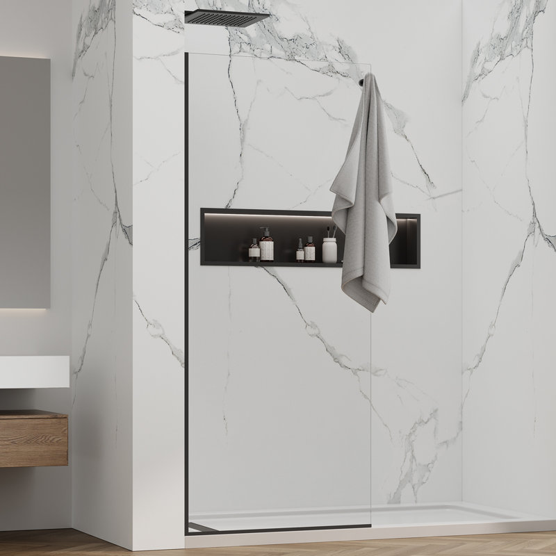 Fixed Glass Shower Door 32" W x 76" H, Frameless Shower Glass Panel with 3/8"(10mm) SGCC Clear Tempered Glass,Bathroom Shower Glass Screen with Coat Hook,Easy to Clean