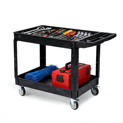  2 Shelf Utility Service Cart, 550LBS Rolling Cart with Locking Wheels,40*17*33.5", Black