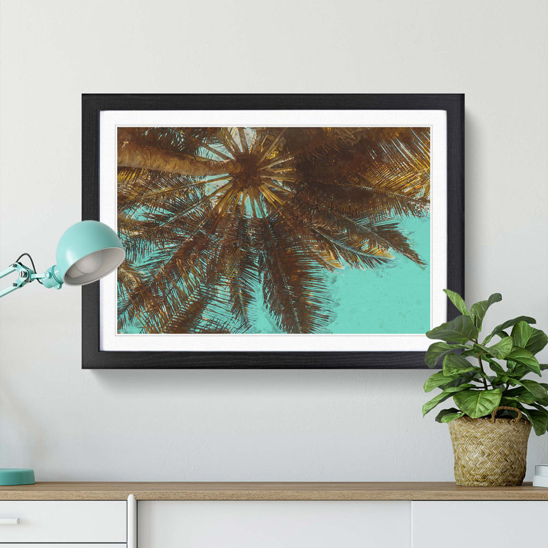 Below the Tropical Palm Trees in Abstract - Picture Frame Graphic Art Print, 48cm H x 65cm W x 2cm D, Black Framed