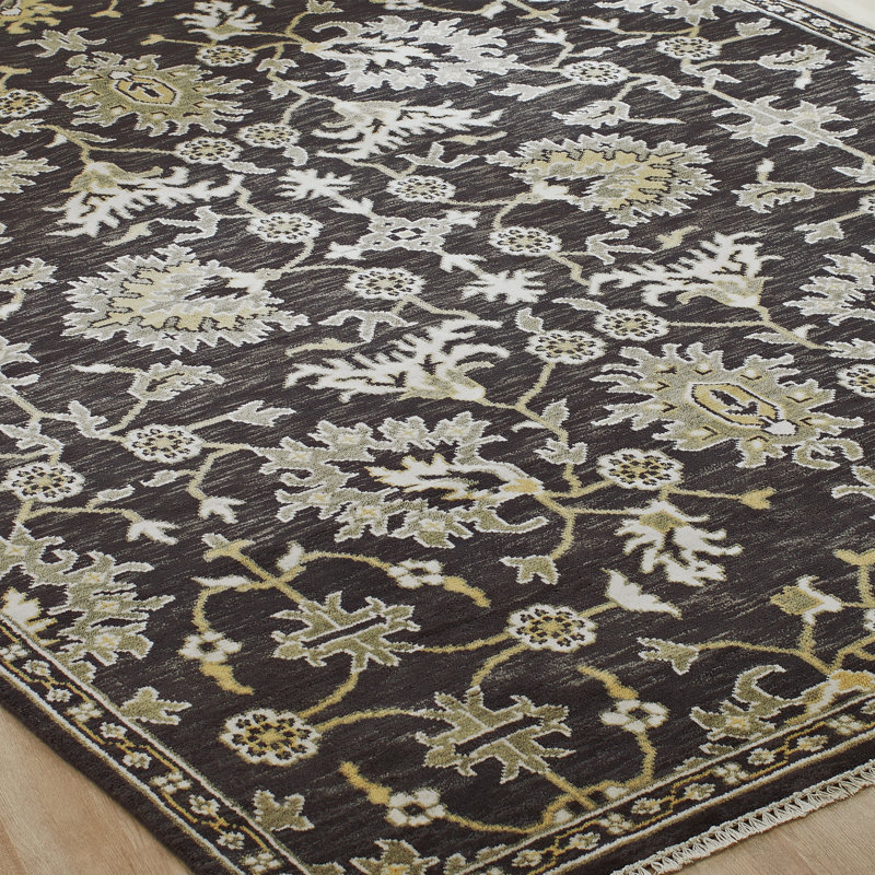 Ember Charcoal Brown Hand-Knotted Wool Oriental Area Rug, Rectangle 9' x 12'