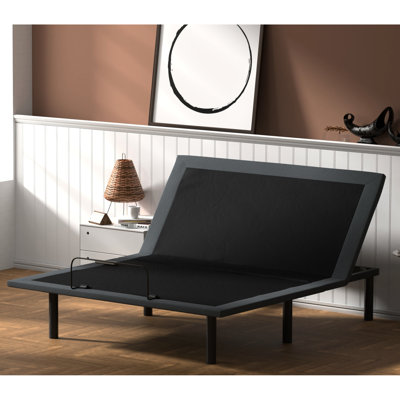 Base de lit simple réglable Btx4 - Tête et pied réglables, télécommande sans fil, facile à assembler, acier, noir + gris et ouate, 99 lb,