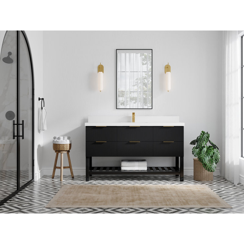 60'' Single Bathroom Vanity with Quartz Top, White