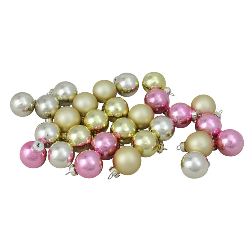 Ornements de boule de Noël en verre 28 carats, H 1,5 po x l 1,5 po x P 1,5 po, Rose/or