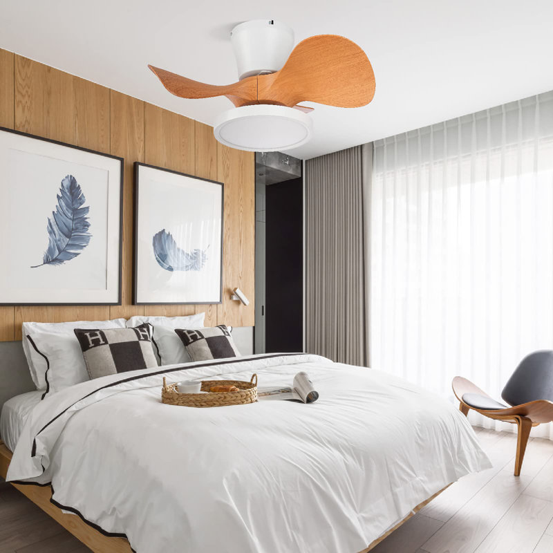 22 inch Quiet Ceiling Fan with Light and Remote Control, Oak