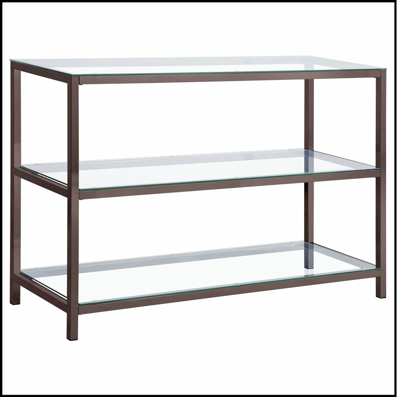 Élégante console à 2 tablettes en verre nickel noir, parfaite pour les vestibules et les couloirs modernes