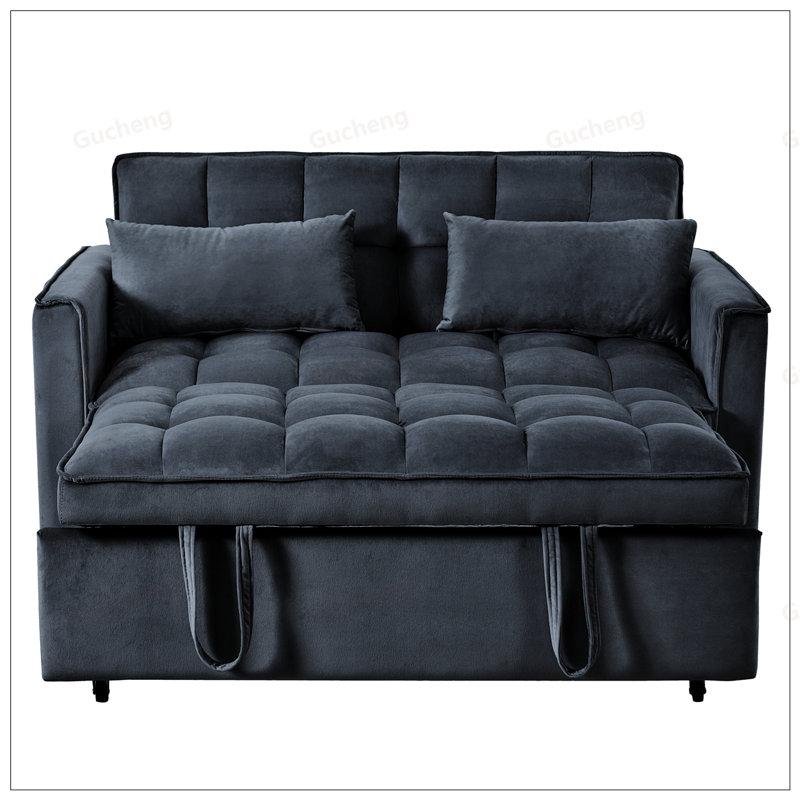 3 in 1 Convertible Sleeper Sofa Bed, Modern Pull Out Couch with Adjustable Backrest, Velvet Loveseat Futon for Living Room and Apartment