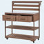 Chariot de cuisine en bois massif pour îlot de cuisine 62,3 po avec plateau en acier inoxydable, banc de jardin avec tablette surélevée et tiroirs, table de préparation pour barbecue, fête