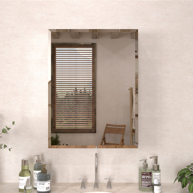 Armoire à pharmacie sans cadre 30 H x 23 avec porte miroir pour rangement mural encastré ou en surface, Argent