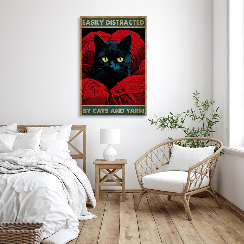 «Cats And Yarn - 1 pièce», reproduction d'art graphique sur toile tendue, H 36 po x l 24 po x P 1,25 po