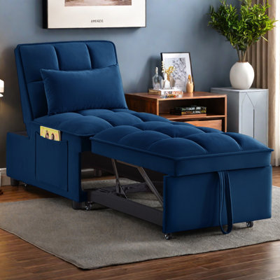 4 In1 Multi-Function Single Sofa Bed With Storage Pockets,Tufted Single Pull-Out Sofa Bed With Adjustable Backrest And Pillows ,Convertible Chaise Lounge