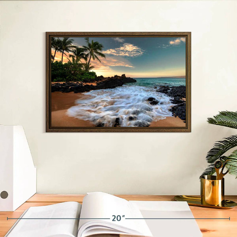 Maui, baie de Makena, Borasisi, 13 po x 9 po, Cadre flottant noyer