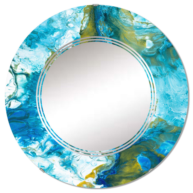 Miroir mural moderne bleu et blanc, 32 po x 32 po