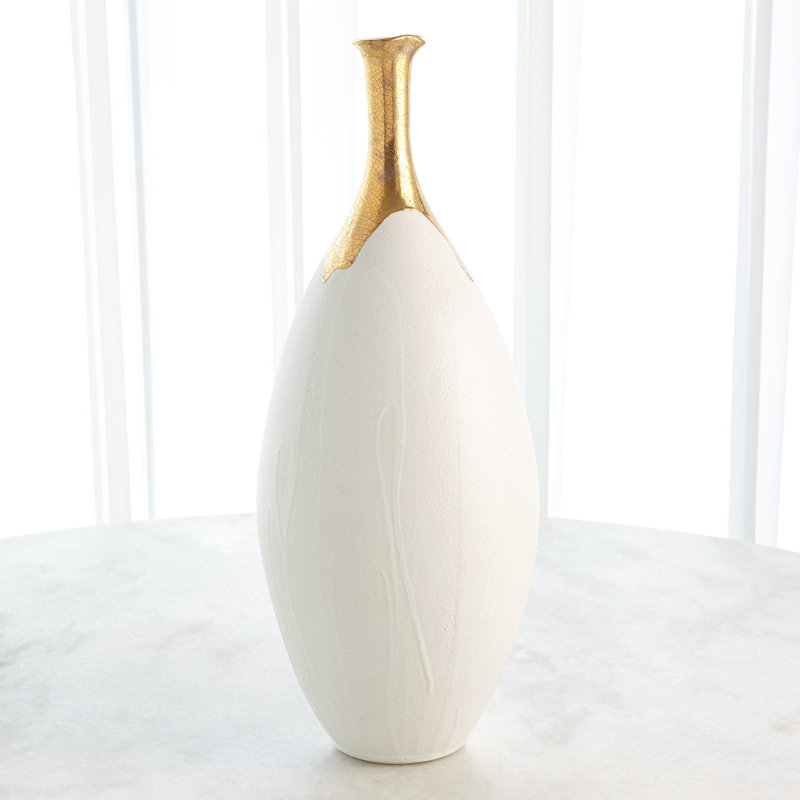 Dipped Golden Crackle/White Slender Vase-Lg