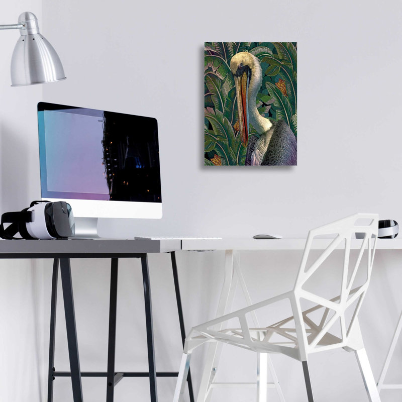 «Primal Pelicana» par Steve Hunziker, art mural en verre acrylique, H 16 po x l 12 po x P 0,13 po