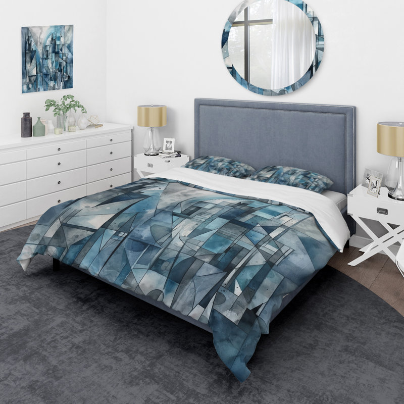 Ensemble de housse de couette en microfibre / polyester Blue Abstracted Harmony Of Shape III Bedding