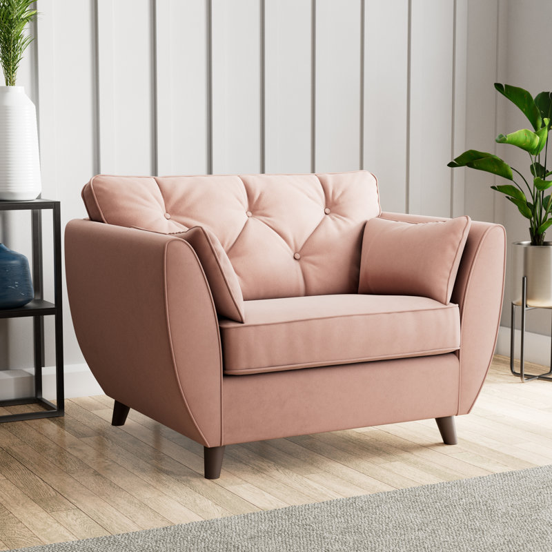 Hoxton Upholstered Chair And A Half, Pink, Dark Brown Wood