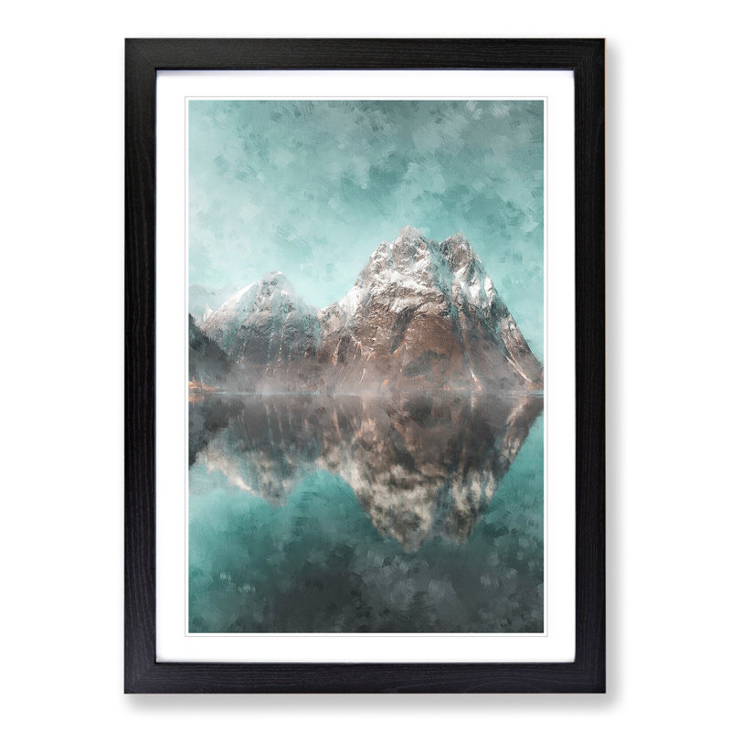 Mountain Reflections in Norway - Framed Print, Black Framed, 36cm H x 27cm W x 2cm D