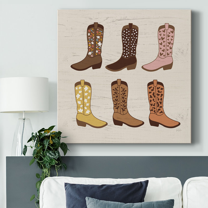 Bottes de cow-boy sur toile, H 8 po x l 8 po x P 1,5 po