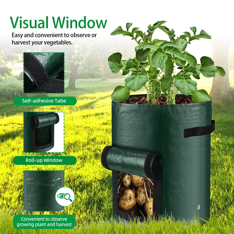 10 Gallon Green PE Fabric Grow Bags with Handles, 8-Pack
