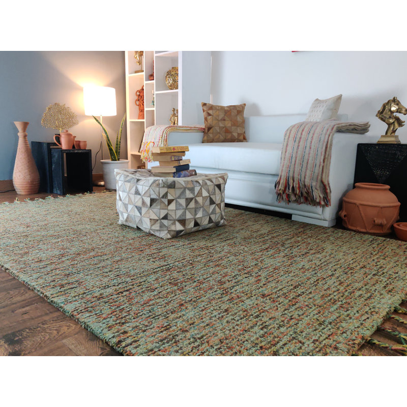 Tapis vert en laine touffeté à la main Erric, Rectangle 8 pi x 10 pi