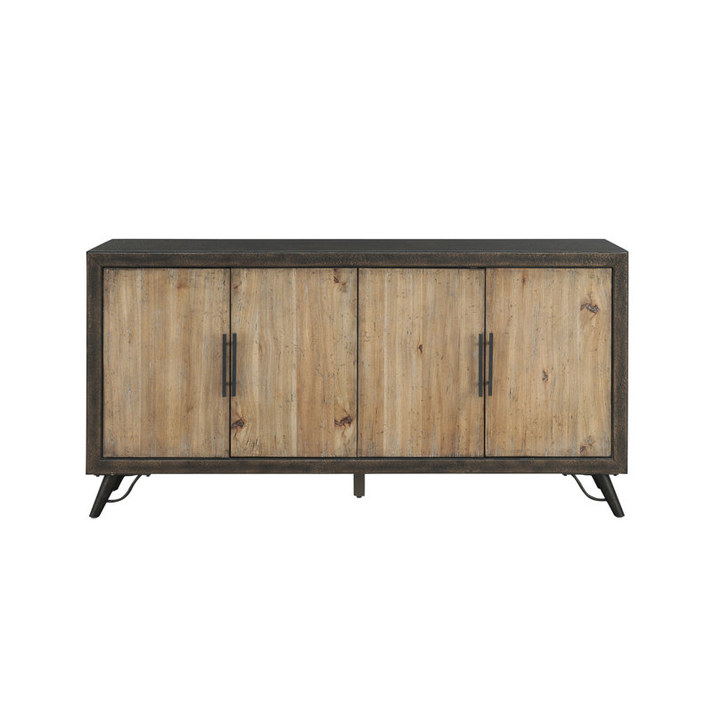 Weathered Dark Brown Four Door Credenza with Natural Wood Grains