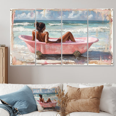Femme dans une baignoire sur Palm Beach I - Ensemble de décoration murale de salle de bain
