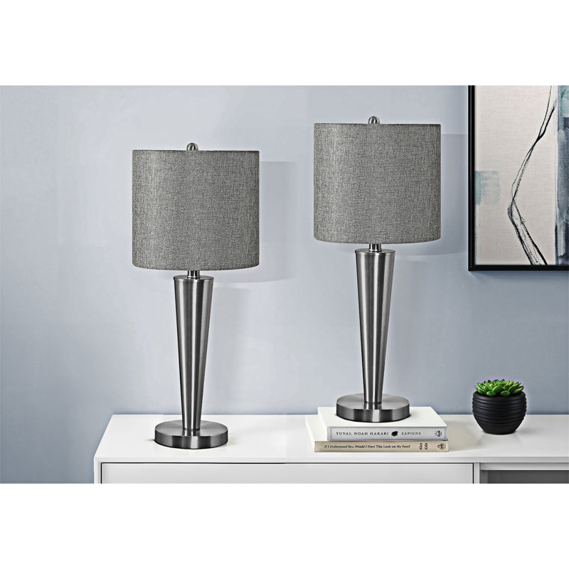 Lampes de table modernes en nickel avec ports USB et abat-jour en lin gris