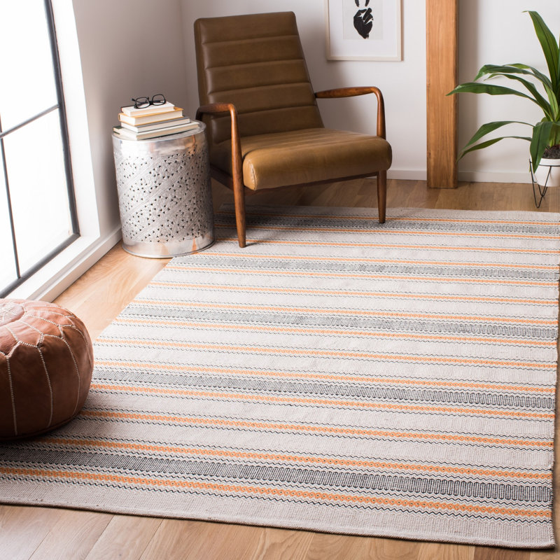 Annia Hand Woven Cotton Striped Rug, Rectangle 6' x 9'