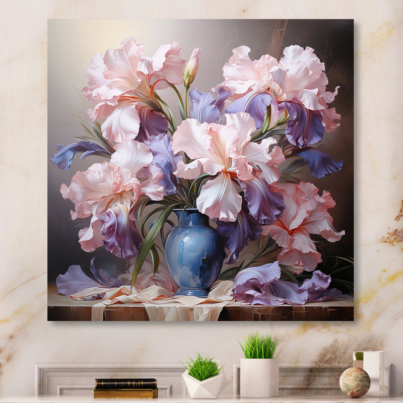 Impression romantique rose et mauve iris III - impression, H 16 po x l 16 po x P 1 po, Toile tendue