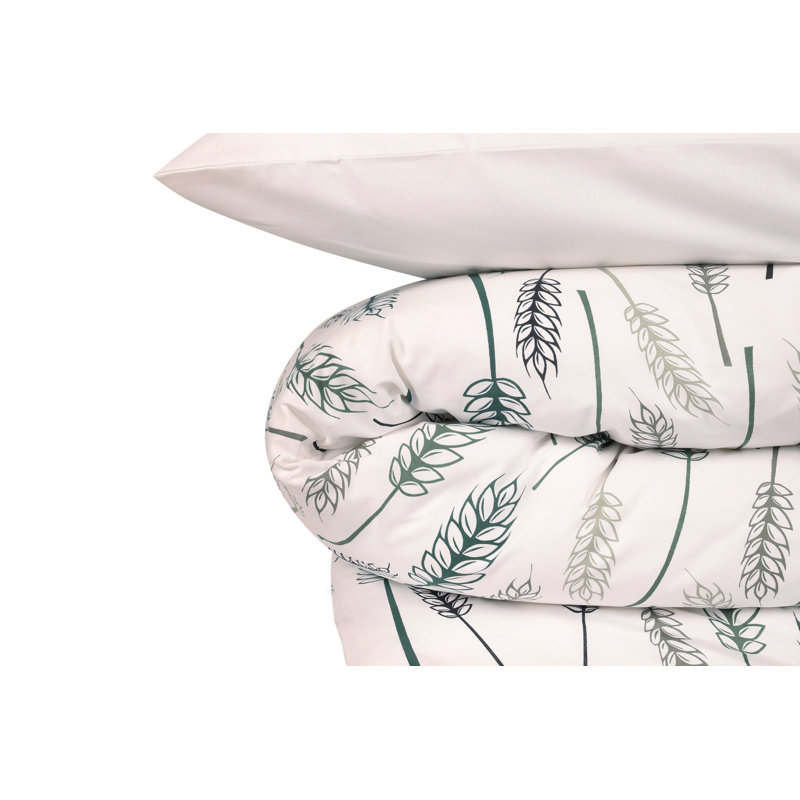 Ensemble de housse de couette 100% coton blanc / vert, Housse de couette 94 po x 87 po + 2 taies d'oreill, Blanc / gris