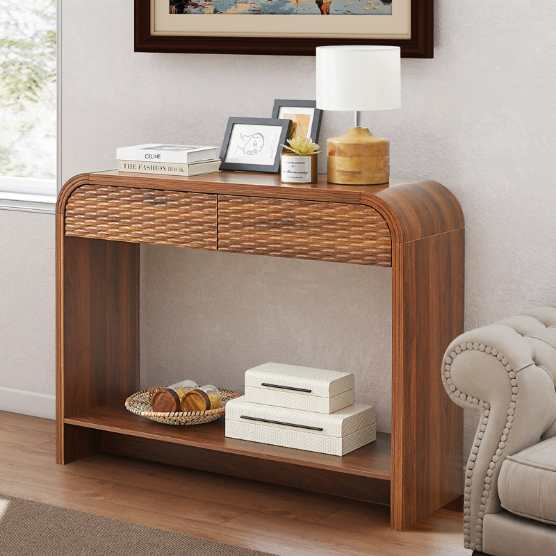43.3'' Arched Console Table With 2 Drawers, Walnut