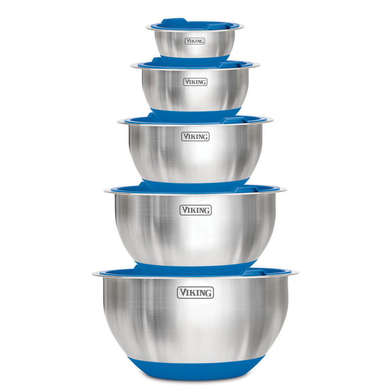 Viking 10 Piece Stainless Steel Mixing Bowl Set with Lids, Blue