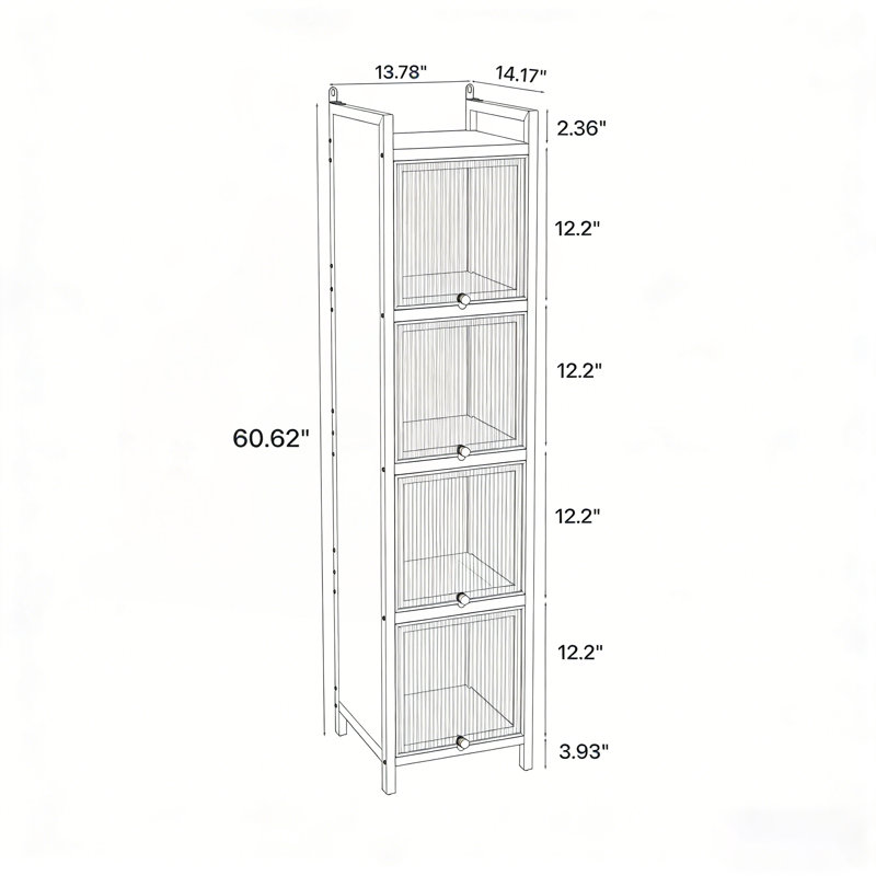 Modern Four-Tier Glass Door Cabinet With Five-Tier Storage, Dark Green, Ideal For Entryway, Living Room, Bathroom, And Dining Room