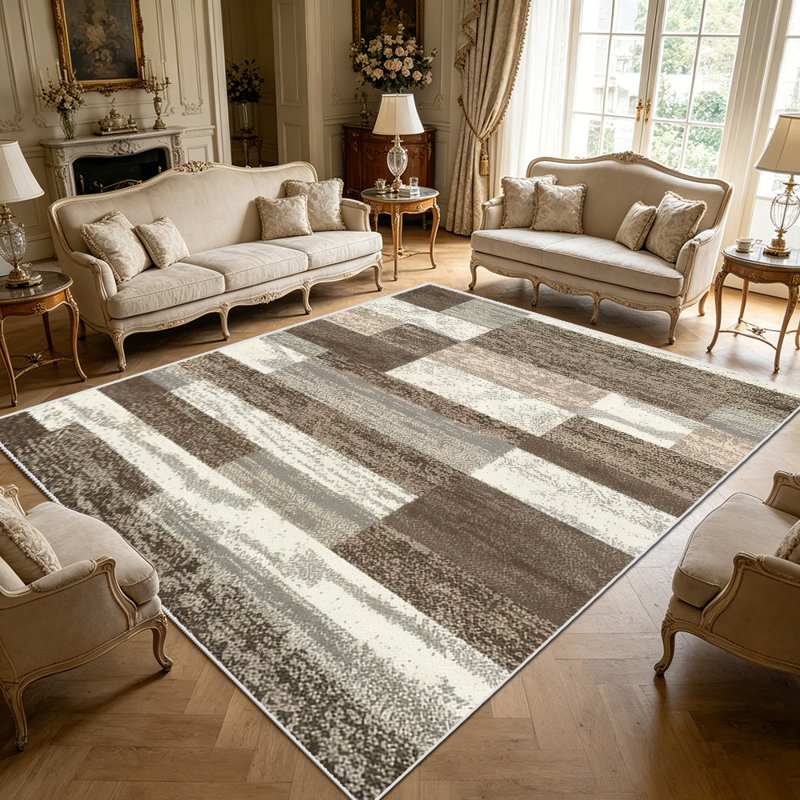 1PC Geometric Patchwork Brown Beige Neutral Tone area rugs, Soft and Comfortable, easy-to-maintain, machine washable Indoor floor mat, suitable for living room, bedroom, dining room, home office, entryway, patio, porch, Home Decor, Outdoor Decor.