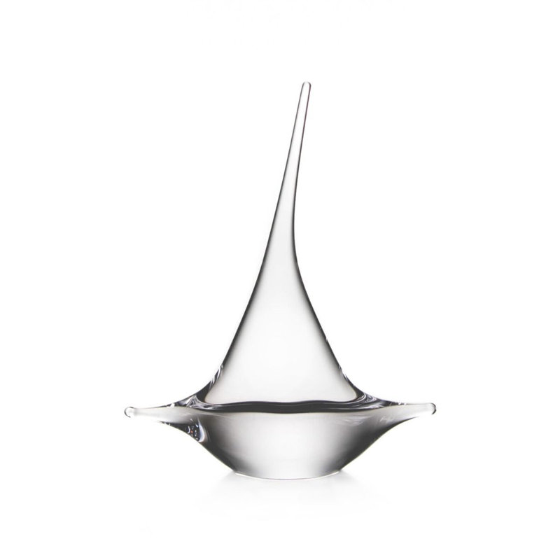 Handmade Glass Sailboat Figurine, 8" H x 6.5" W x 6.5" D