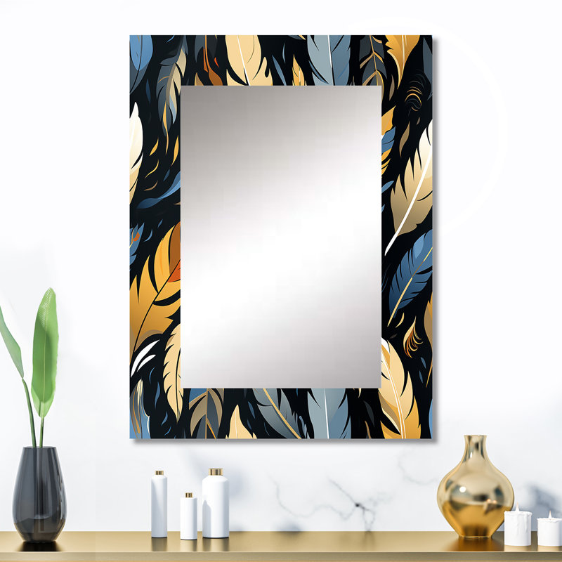 Feather Tribal Fusion - Abstract Unique Mirror, Modern Large Wall Mirror, Printed Metal Art, 32" x 24"