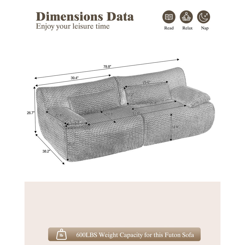 Canapé modulaire moderne et modulaire, canapé désossé en nuage pour le salon, mousse haute densité, tissu en velours côtelé, coussin lombaire, accoudoir large, canapé désossé