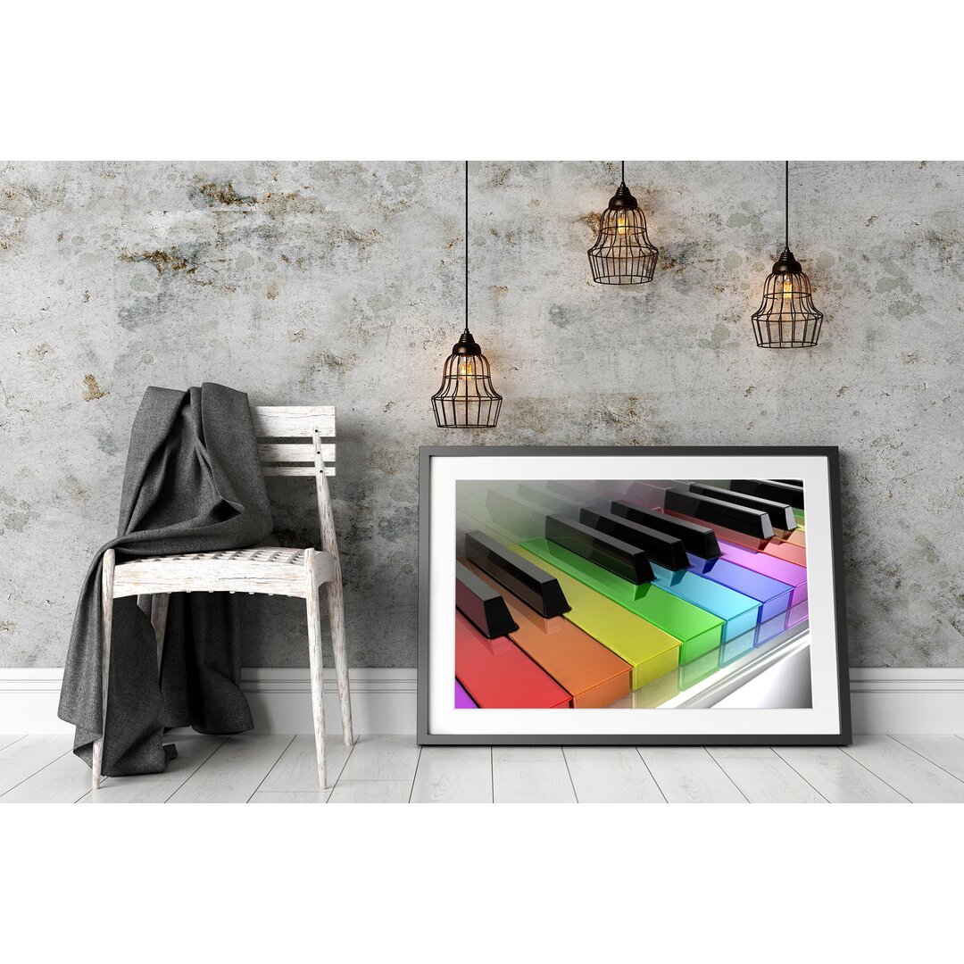 Gerahmtes Poster Piano Regenbogen Klaviertasten