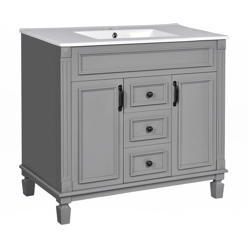 Ensemble de meuble-lavabo 36 po avec lavabo en résine Bathroon, Gris, Noir