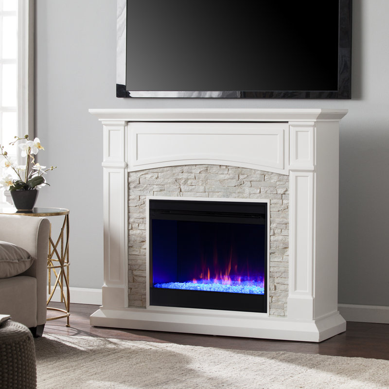 Bauerle Faux Stone Color Changing Media Fireplace, White