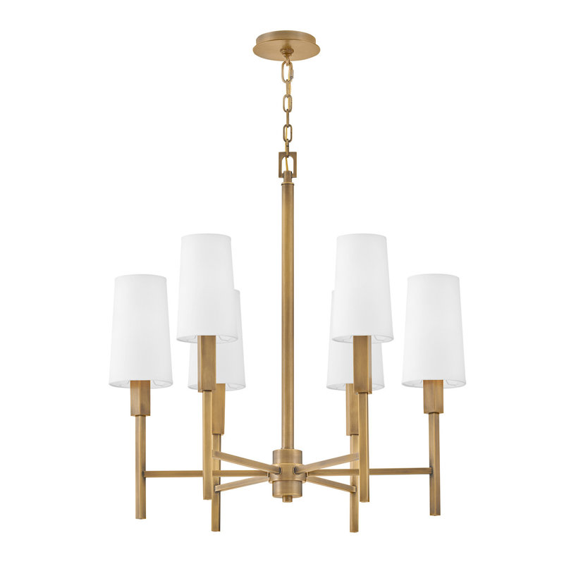 Lustre à six lumières avec abat-jour en papier naturel Fenwick, Laiton héritage
