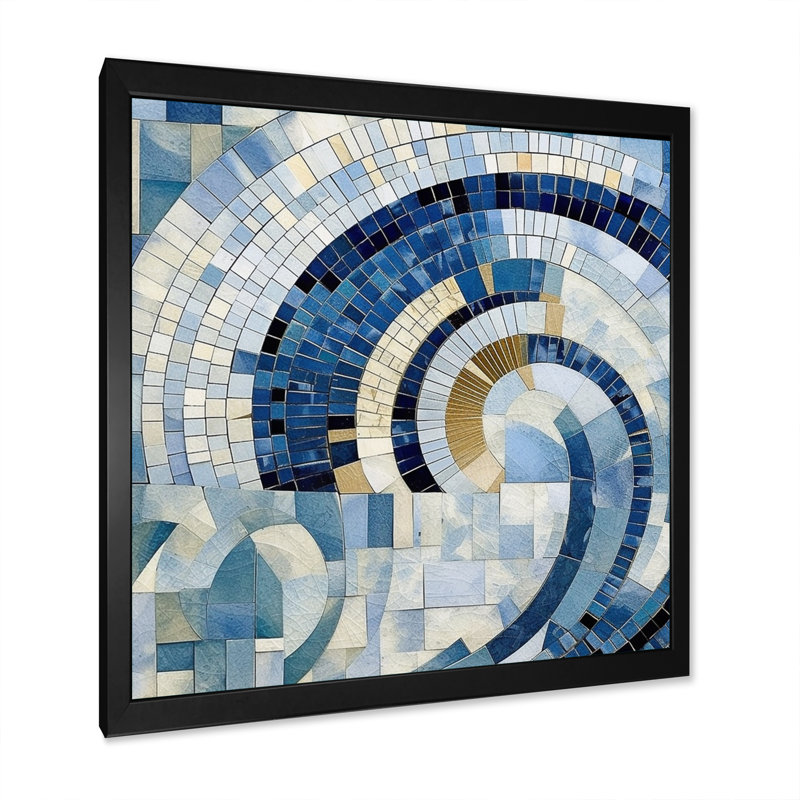" Gold Constructing Blue Realms IV ", Black Single Picture Framed, 36" H  x 36" W x 1.5" D
