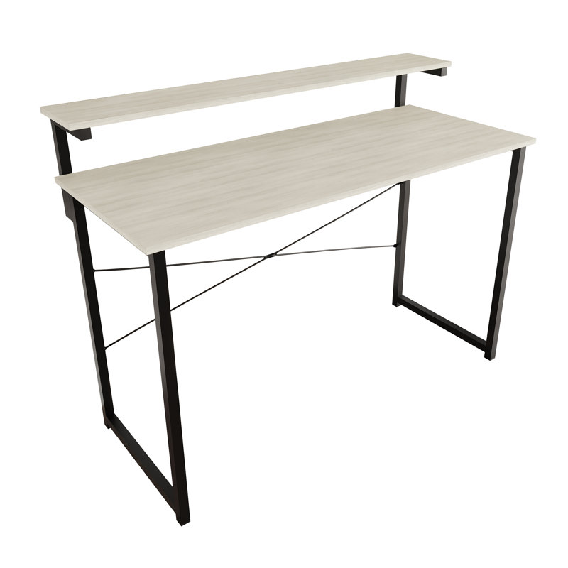 Metal Writing Desk With Shelf, 35.63" H x 47.24" W x 19.68" D, Light Gray