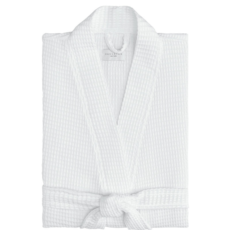 Large White Cotton Waffle Mid-Calf Bathrobe