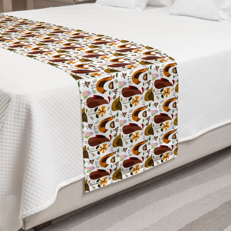 Ambesonne Animal Bed Runner Funny Chicken Eggs Flowers Multicolor, Queen