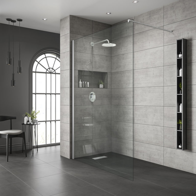 Semi-Frameless Wet Room Glass Screens with Clear Glass, Chrome, 200cm H x 100cm W