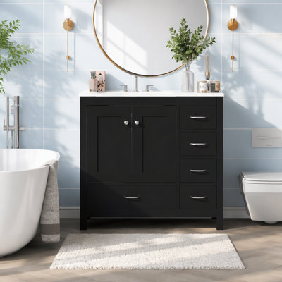 36" Bathroom Vanity With Ceramic Sink Combo, Abundant Storage Cabinet -2 Soft-Close Doors And 5 Drawers
